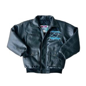 Vintage Might-Mac Touchdown Club Carolina Panthers Faux Leather Jacket‎ Youth M